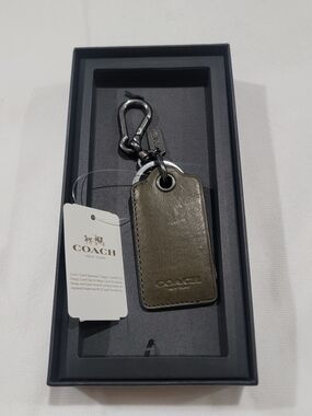 COACH Olive Green Leather Bottle Opener Keychain